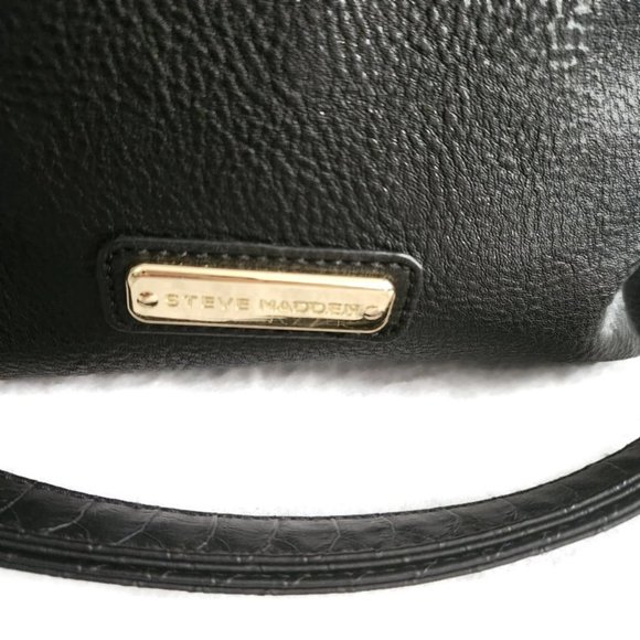 Steve Madden Women's Black Vegan Leather Large Double Handle Crossbody Satchel - Picture 6 of 13
